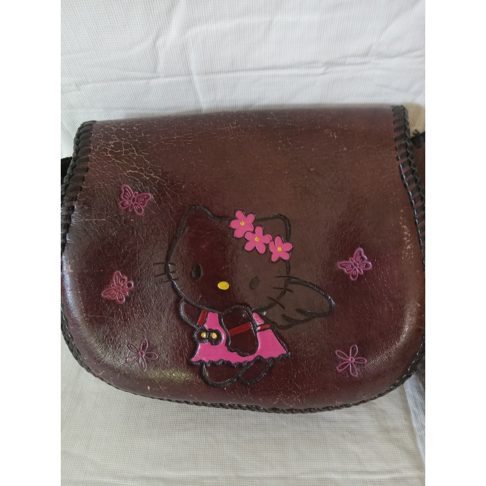 Vintage Leather Tooled Floral Hello Kitty Purse Crossbody Shoulder Bag - Picture 2 of 7